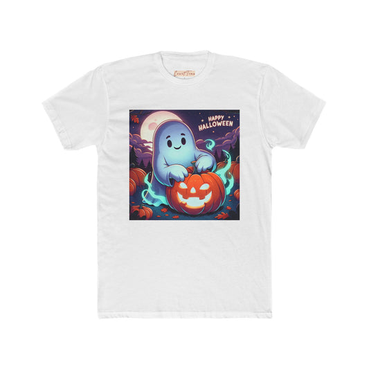 Happy Halloween Ghost Tee, Unisex Cotton Crew Tee, Pumpkin T-Shirt, Spooky Shirt, Halloween Outfit, Gift for Halloween Lovers