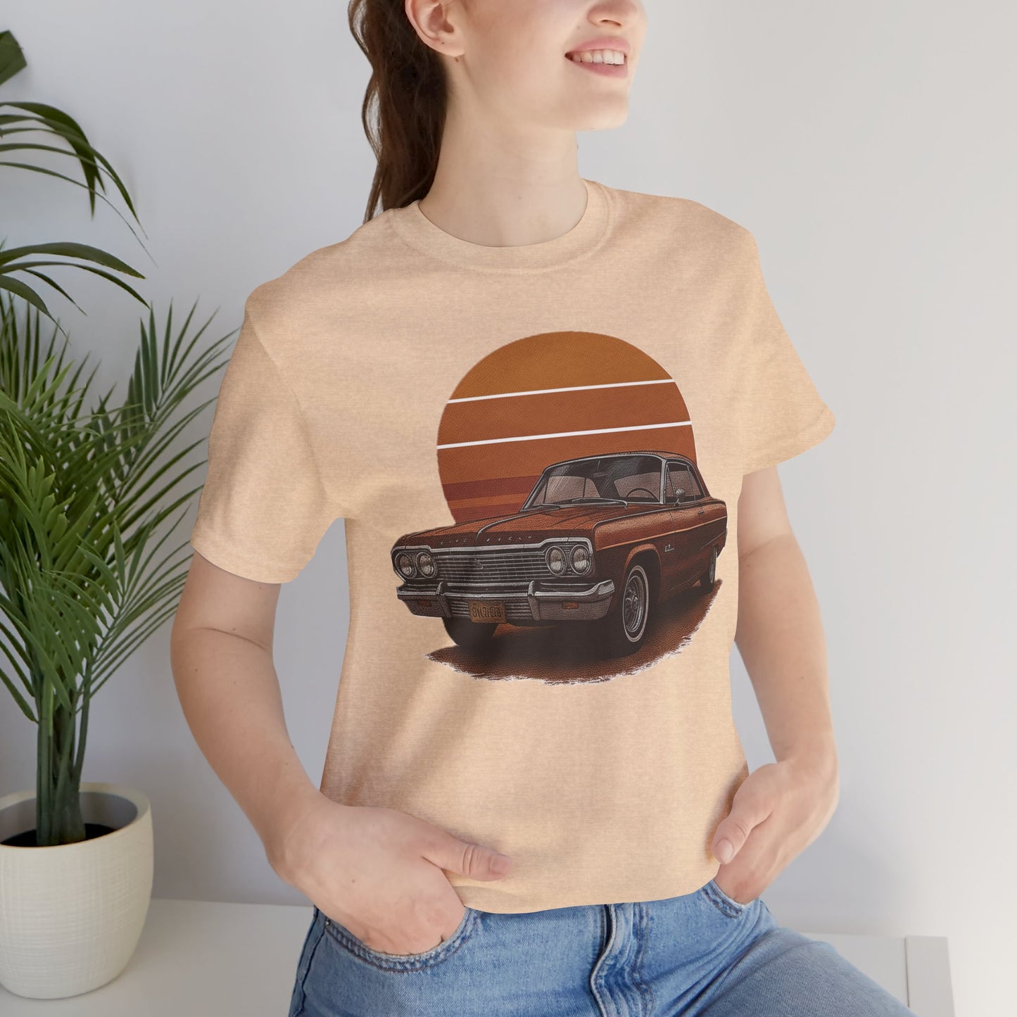Retro Car Graphic Tee - Vintage Sunset Shirt, Perfect for Car Lovers, Gift for Him, Summer Style, Casual Wear, Unisex Fashion