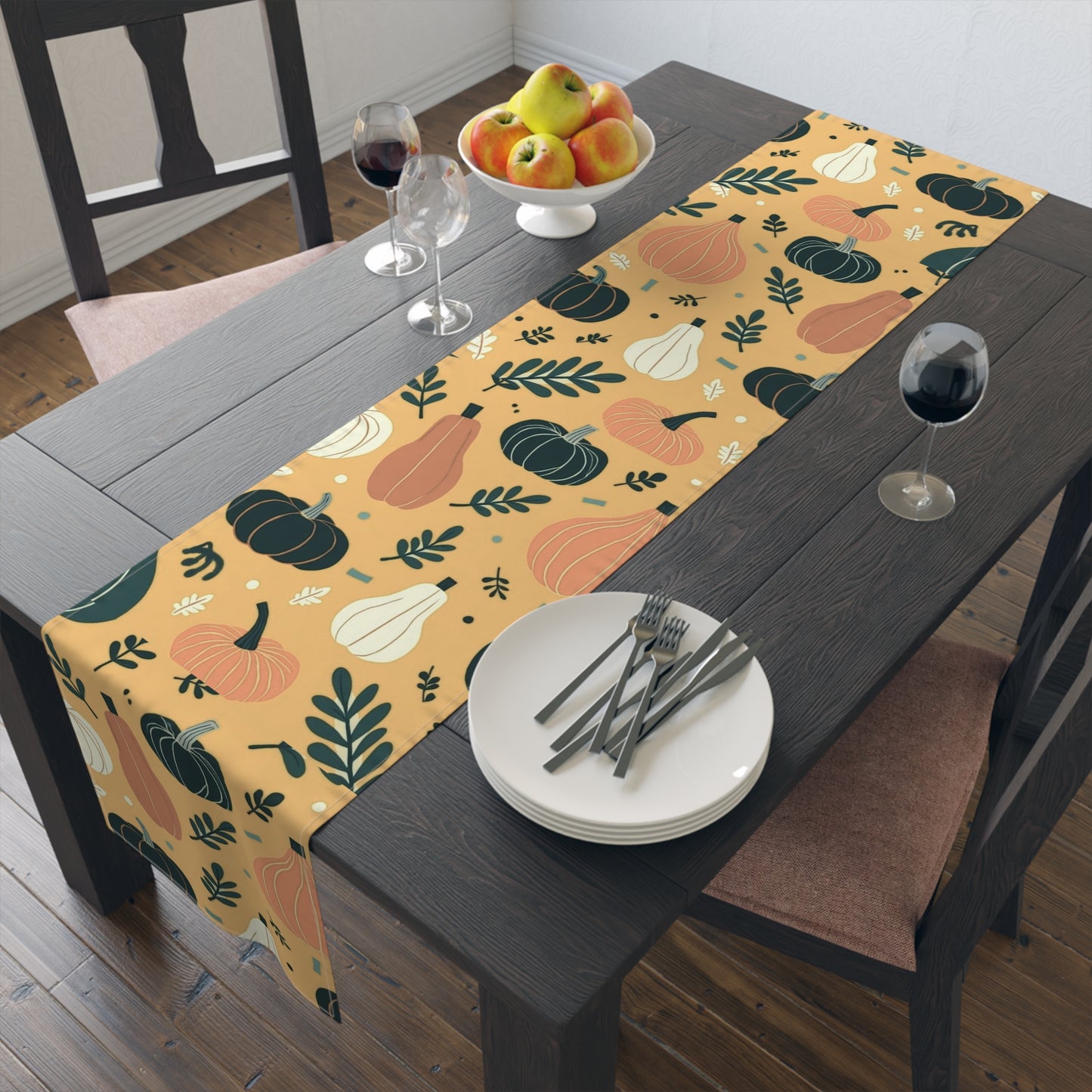 Harvest Pumpkin Table Runner, Autumn Decor, Thanksgiving Table Setting, Cotton Tablecloth, Fall Home Decor, Rustic Dining