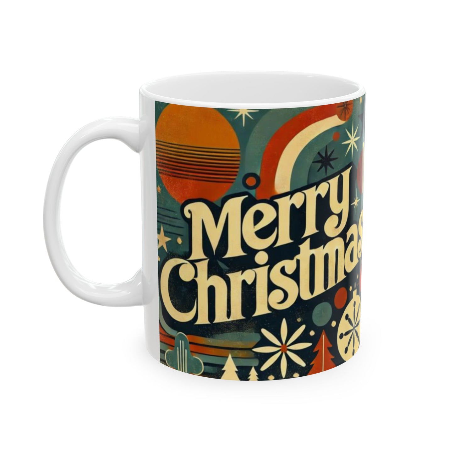 Vintage Retro Merry Christmas Ceramic Mug - Festive Drinkware for Holiday Cheer, Gift for Coffee Lovers, Christmas Celebration, 11oz & 15oz
