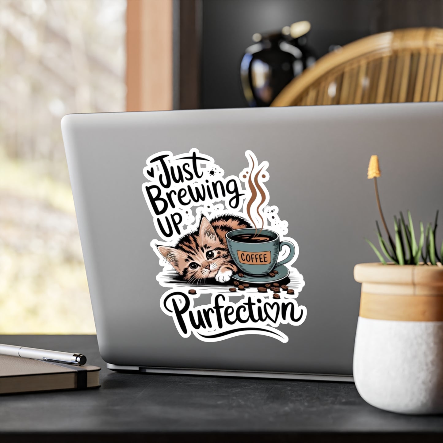 Cozy Coffee Cat Kiss-Cut Vinyl Decal