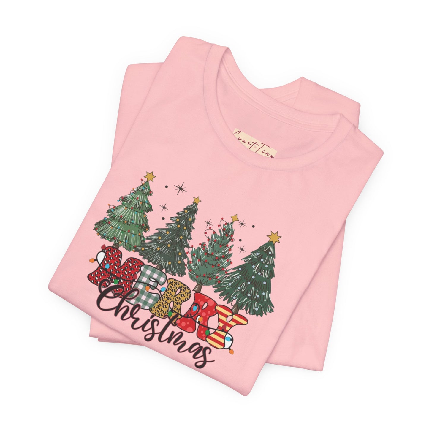 Merry Christmas Unisex Tee, Holiday T-Shirt, Christmas Gift, Festive Apparel, Tree Print Shirt, Seasonal Wear