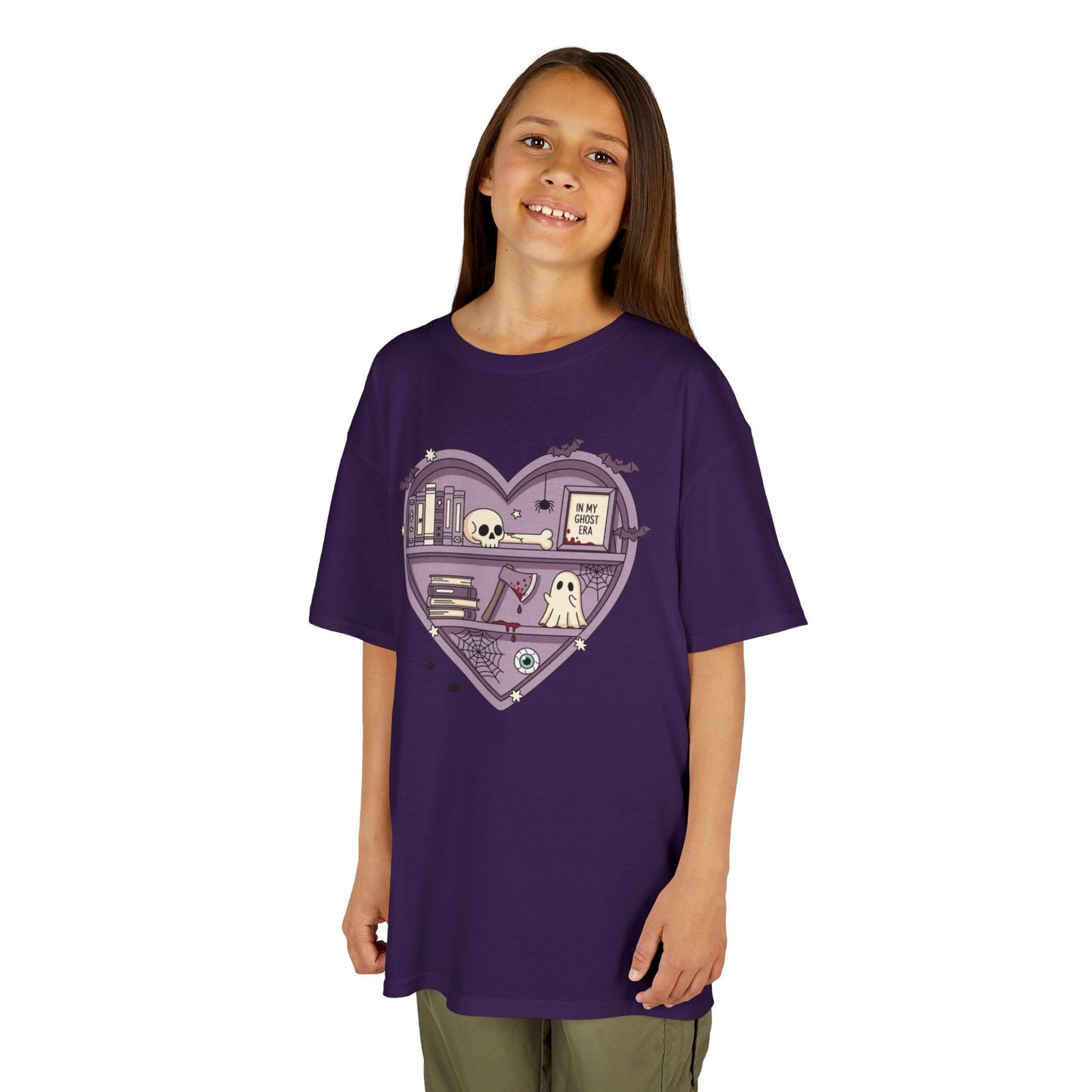Ghost Heart Kids Tee, Cute Kids T-Shirt, School Spirit Shirt, Birthday Gift for Kids, Cute Graphic Tee