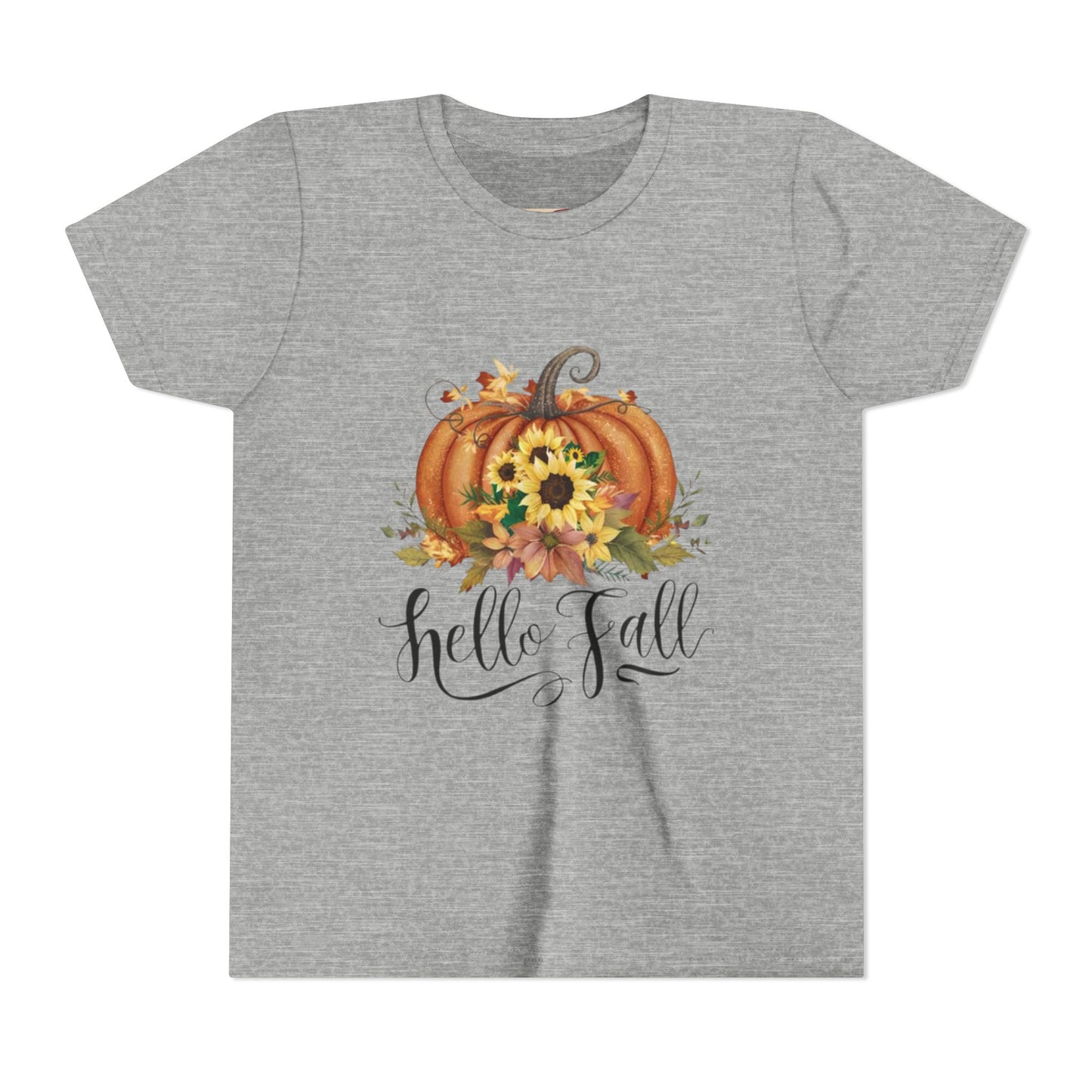 Fall Pumpkin Graphic Youth Tee, Autumn Kids T-Shirt, Hello Fall Shirt, Seasonal Apparel for Kids, Halloween, Thanksgiving Outfit