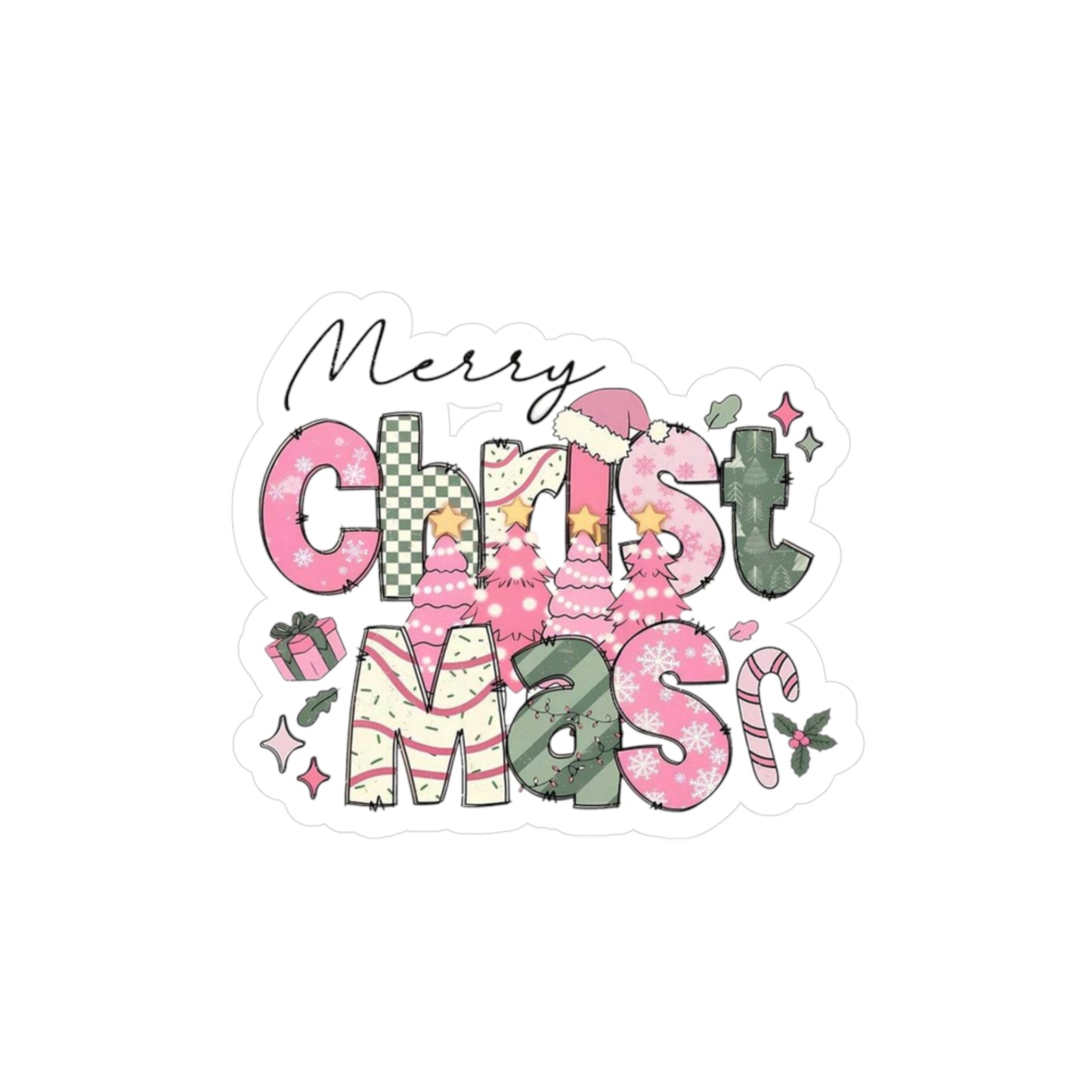 Merry Christmas Kiss-Cut Vinyl Decals, Holiday Stickers for Home Decor, Festive Gifts, Christmas Party Decoration, Seasonal Cheer