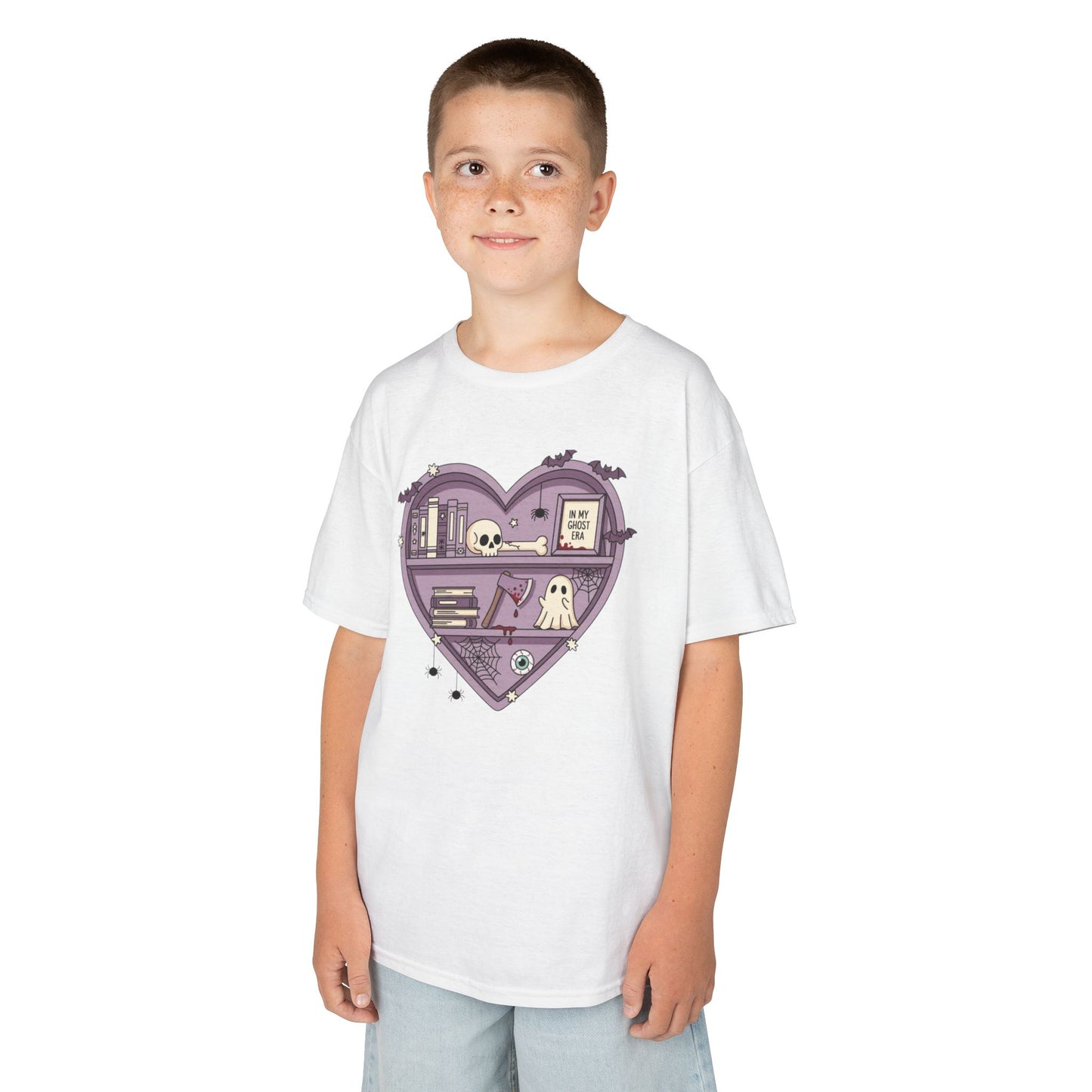 Ghost Heart Kids Tee, Cute Kids T-Shirt, School Spirit Shirt, Birthday Gift for Kids, Cute Graphic Tee