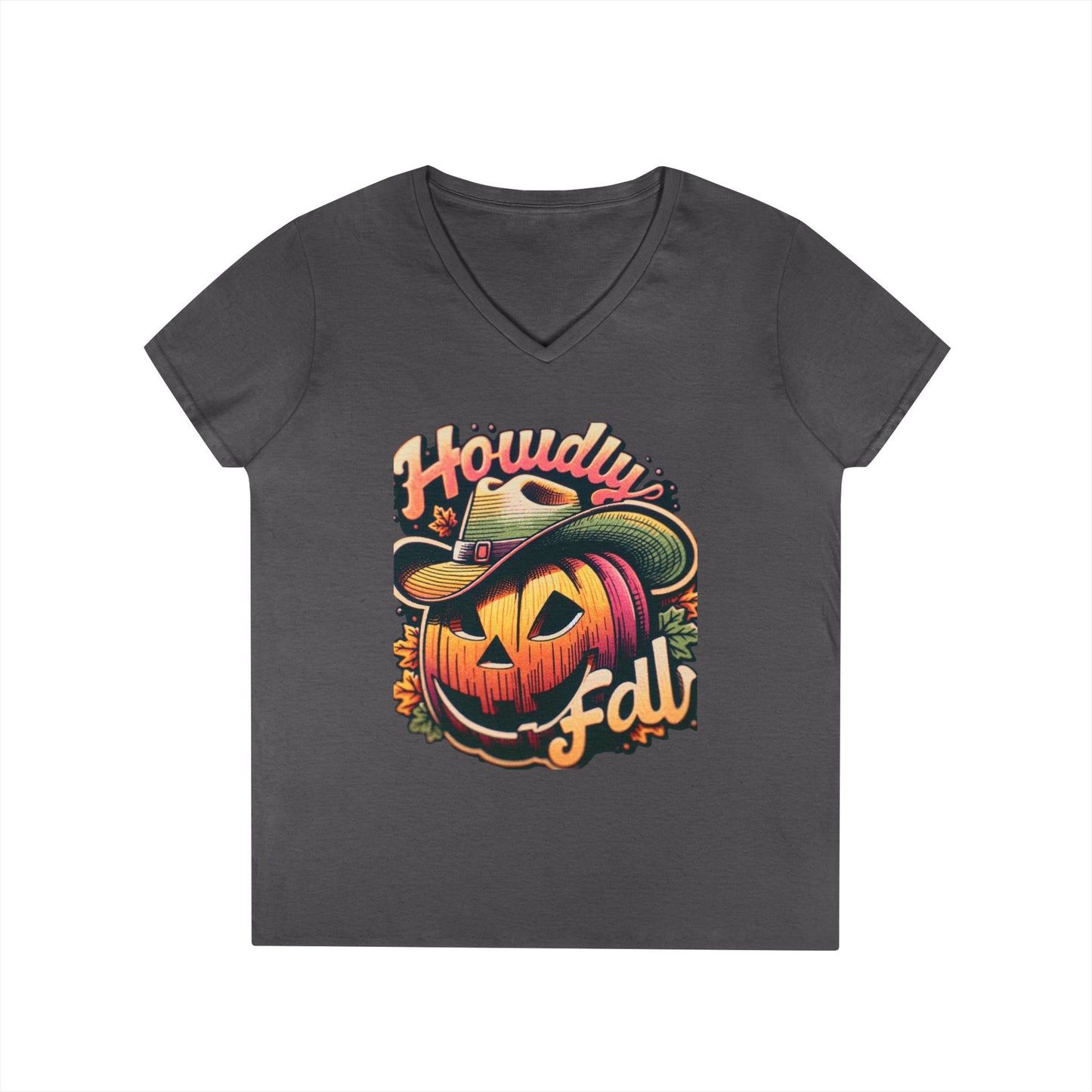 Autumn Pumpkin V-Neck T-Shirt - Fall Decor, Halloween Style, Seasonal Apparel, Gift for Her, Cozy Wardrobe Essential