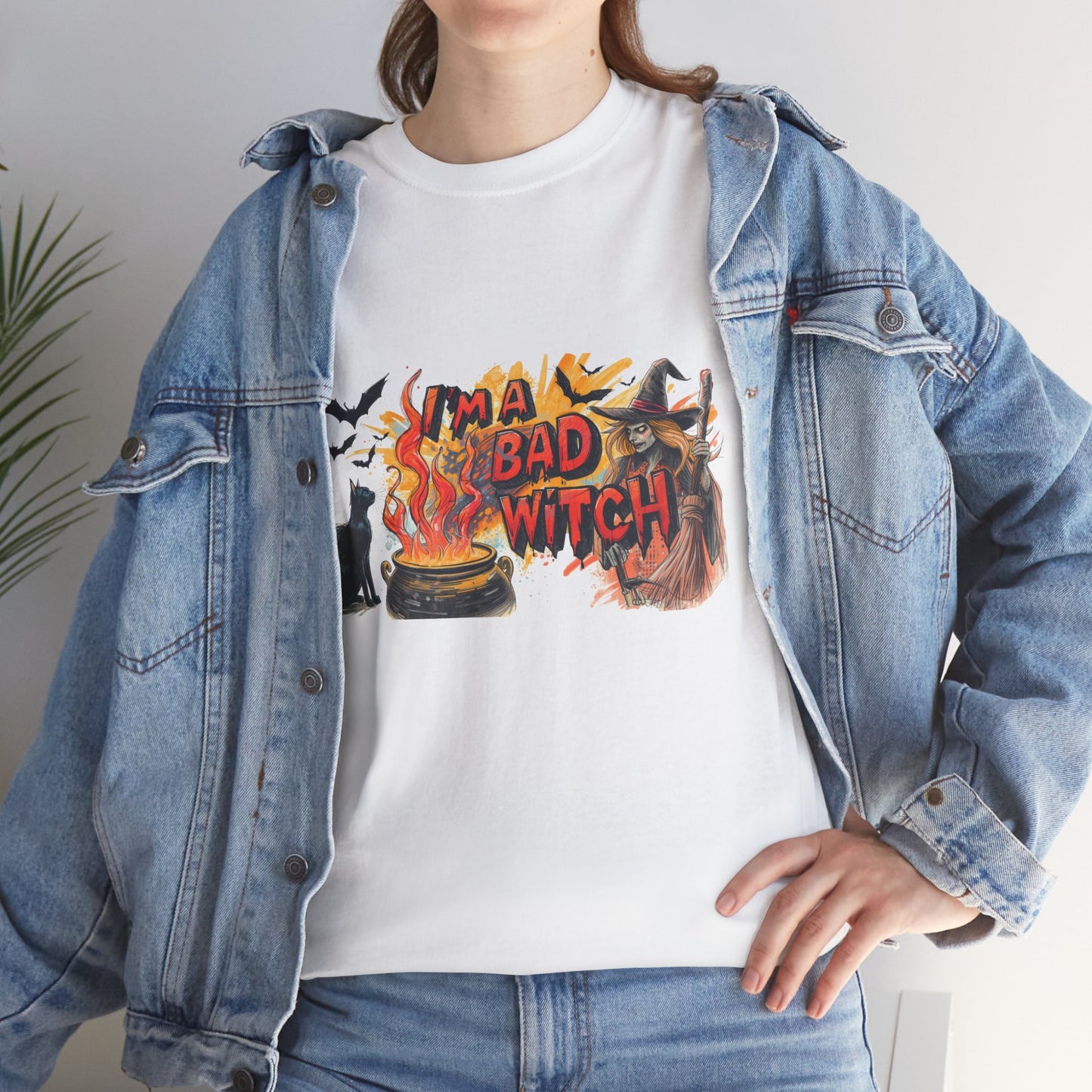 I’m a Bad Witch Unisex Heavy Cotton Tee - Perfect for Halloween, Witchy Fashion, Gifts for Her, Everyday Casual Wear, Magical Spirit