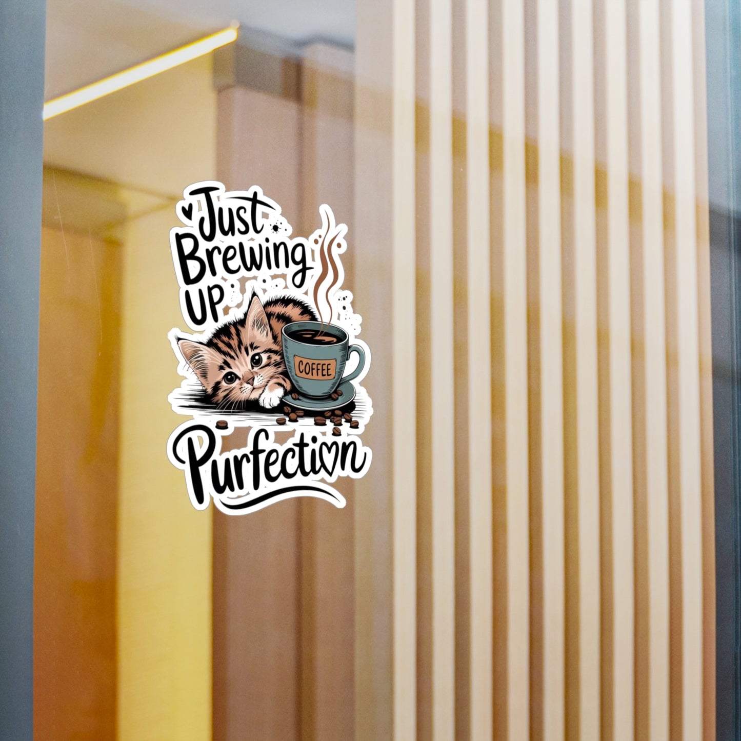 Cozy Coffee Cat Kiss-Cut Vinyl Decal