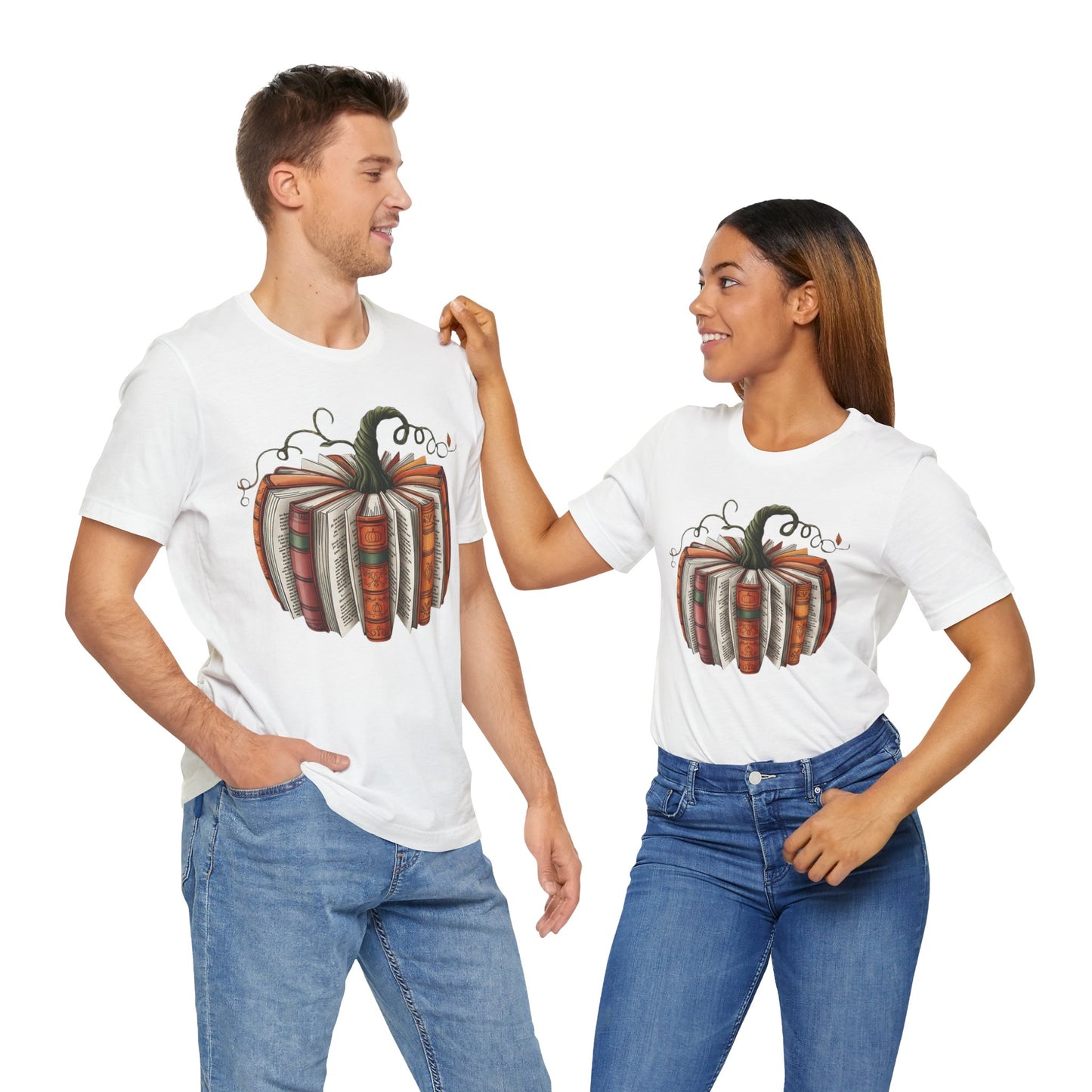 Fall Pumpkin Books Unisex Tee - Cozy Autumn T-Shirt for Book Lovers