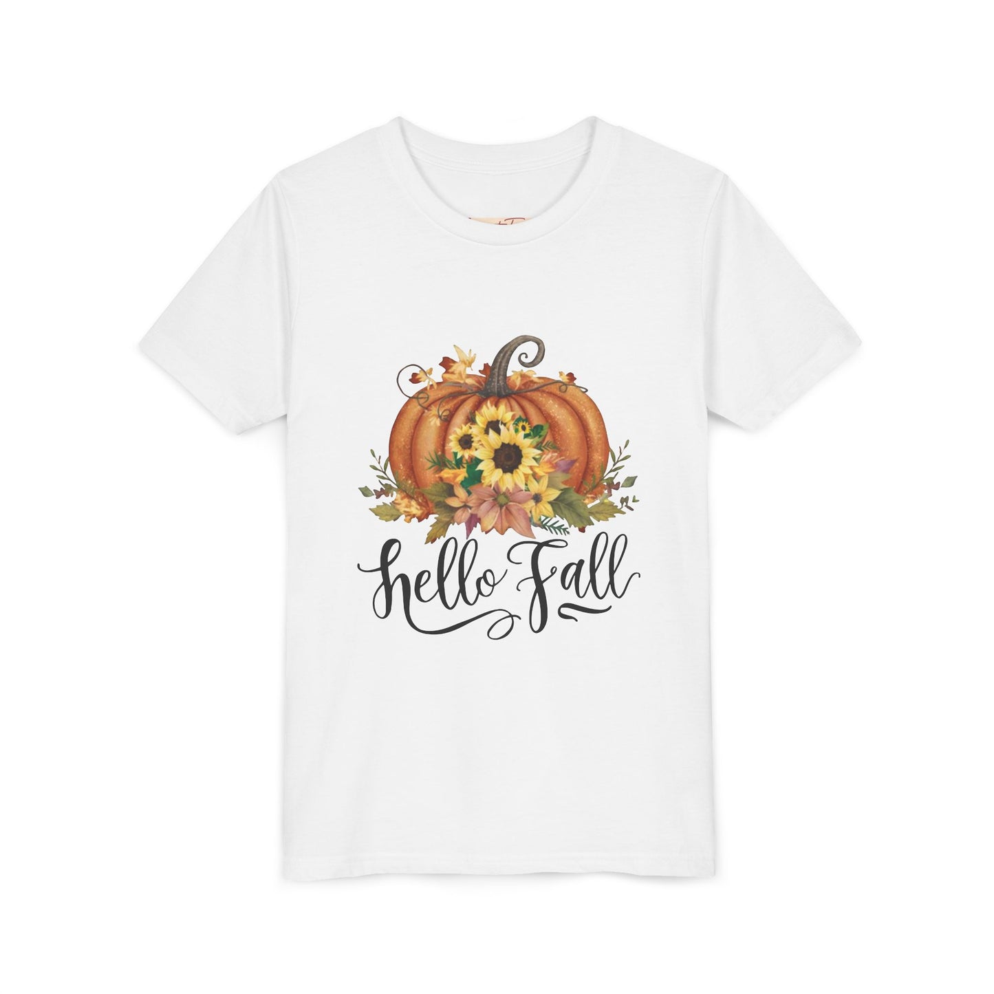 Fall Pumpkin Graphic Youth Tee, Autumn Kids T-Shirt, Hello Fall Shirt, Seasonal Apparel for Kids, Halloween, Thanksgiving Outfit