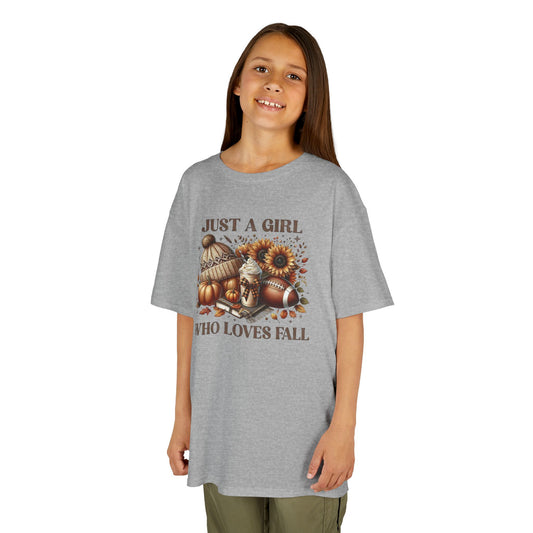 Just a Girl Who Loves Fall Kids Tee- Cozy Autumn Clothing