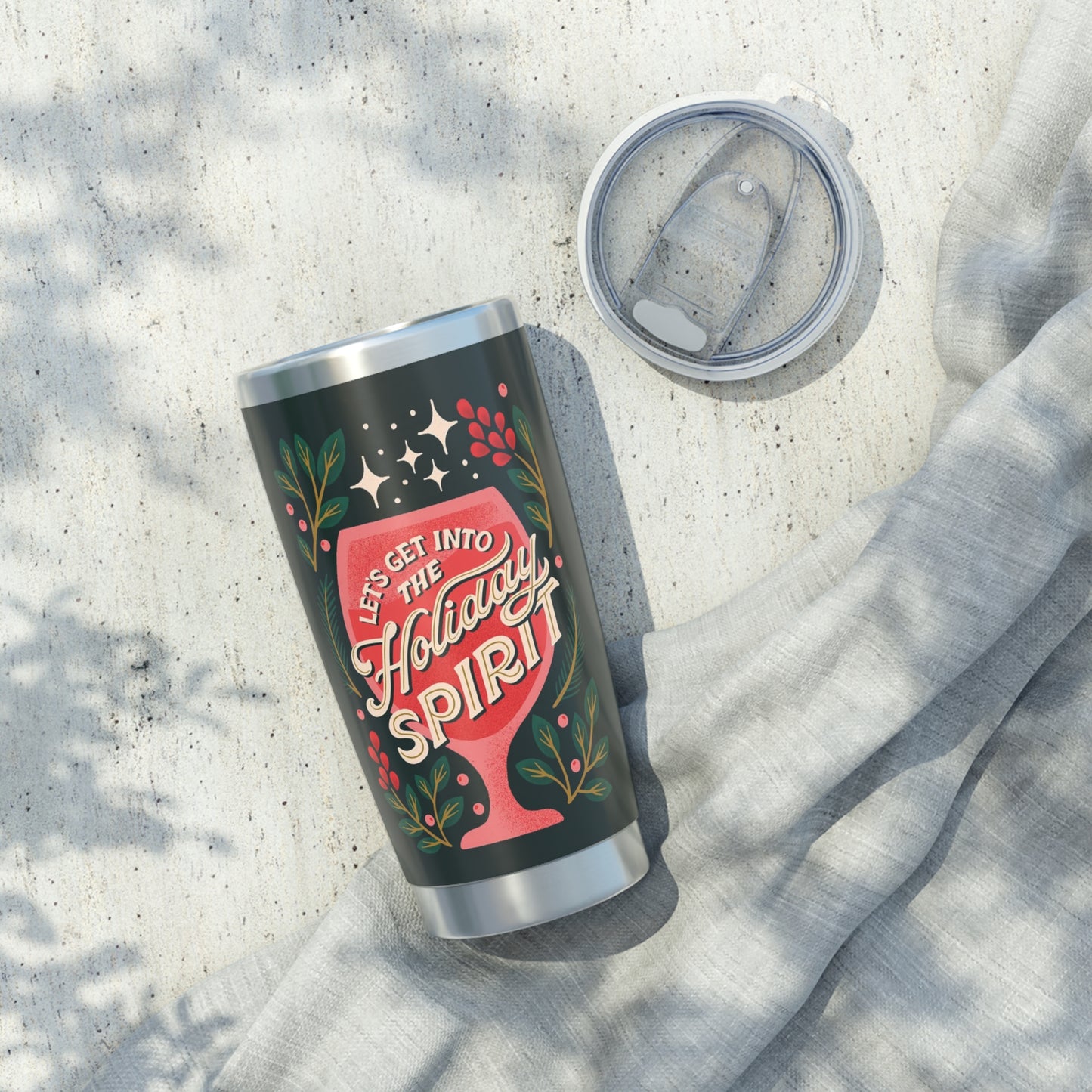 Holiday Spirit Tumbler, Festive Drinkware, Travel Mug, Christmas Gift, Holiday Mug, Friendsgiving Cup