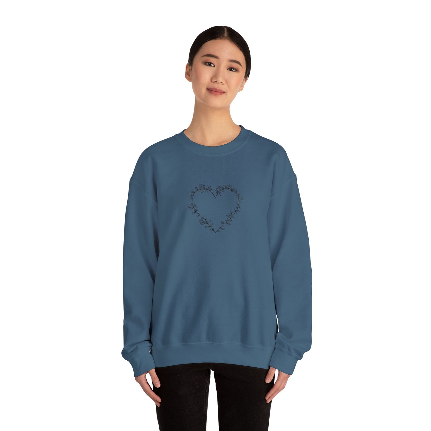 Romantic Floral Heart Sweatshirt, Cozy Gift, Unisex Crewneck, Valentine's Day, Casual Wear, Plant Lover's Gift, Everyday Comfort