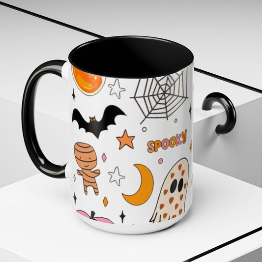 Halloween Accent Coffee Mug - Spooky Cute Designs, Perfect for Fall Décor, Pumpkin, Trick-or-Treat, Autumn Gift, Kids & Adults