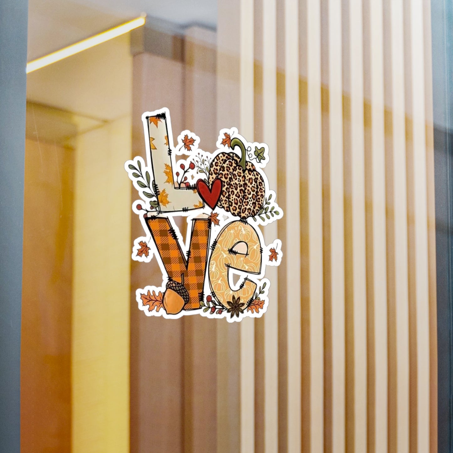 Autumn Love Kiss-Cut Vinyl Decals, Fall Decor Stickers, Seasonal Home Accents, Pumpkin Aesthetic, Perfect for Greetings and Gifts