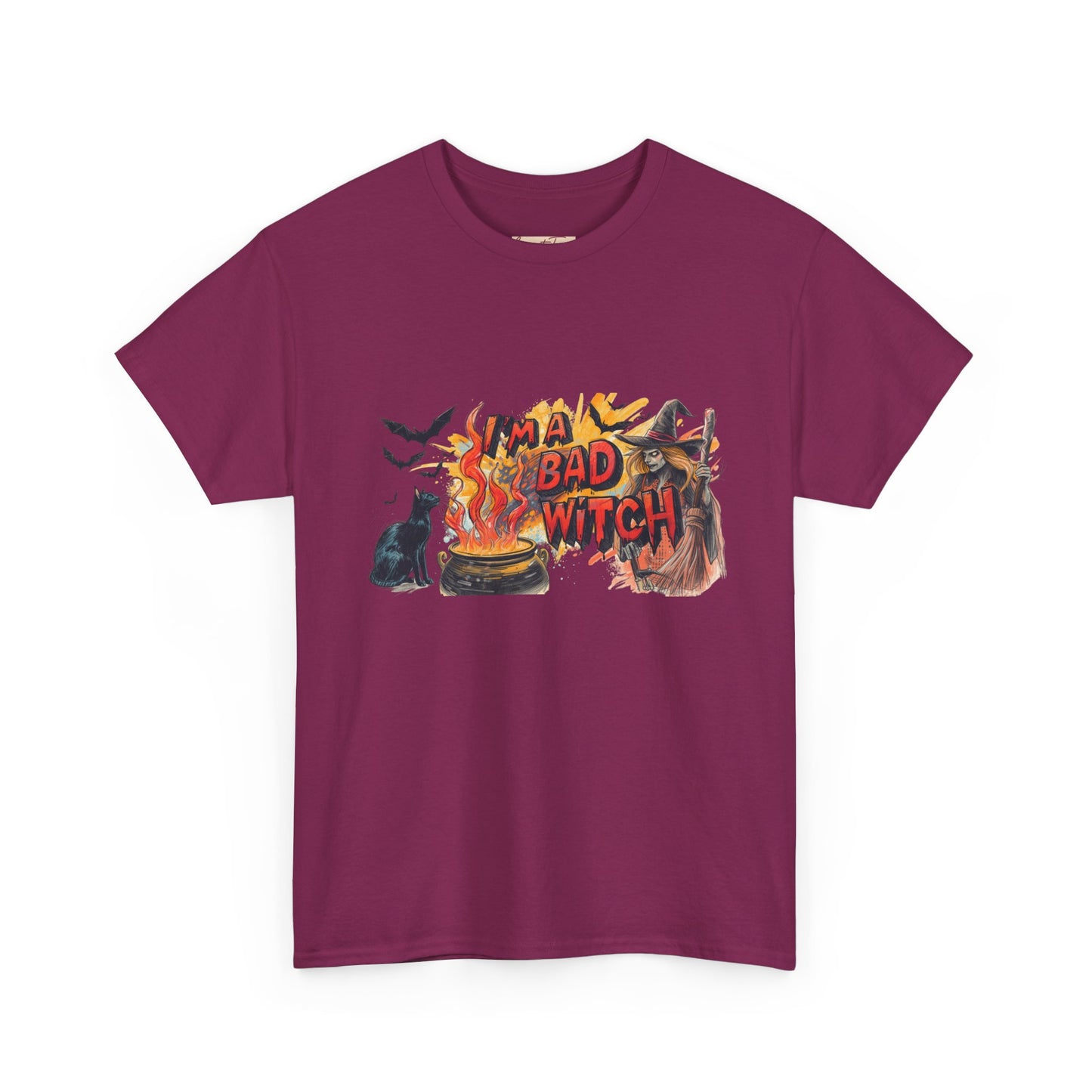 I’m a Bad Witch Unisex Heavy Cotton Tee - Perfect for Halloween, Witchy Fashion, Gifts for Her, Everyday Casual Wear, Magical Spirit