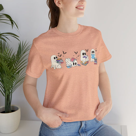Ghostly Reading Tee - Cute Unisex Tee, Perfect for Book Lovers, Halloween, Casual Wear, Gifts for Readers, Cozy Style