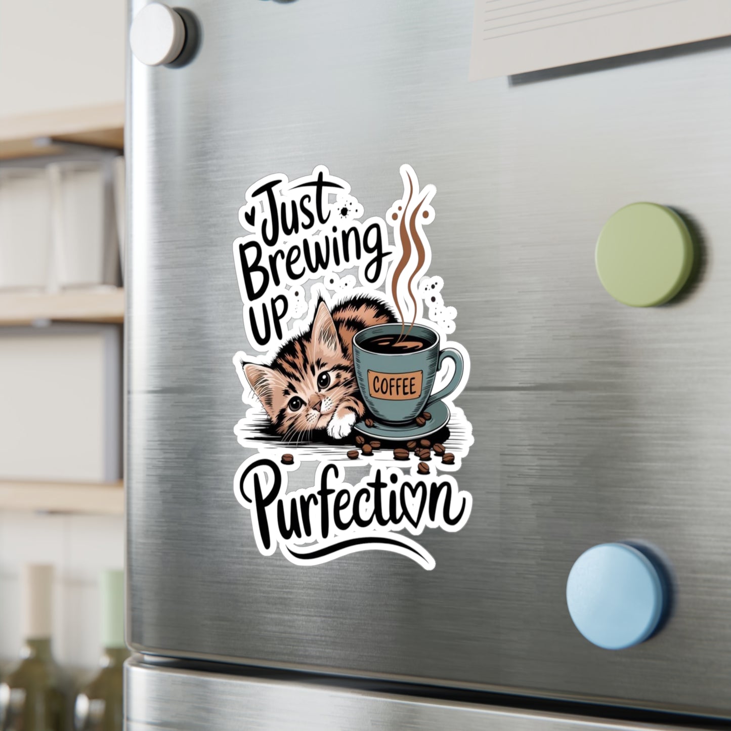 Cozy Coffee Cat Kiss-Cut Vinyl Decal