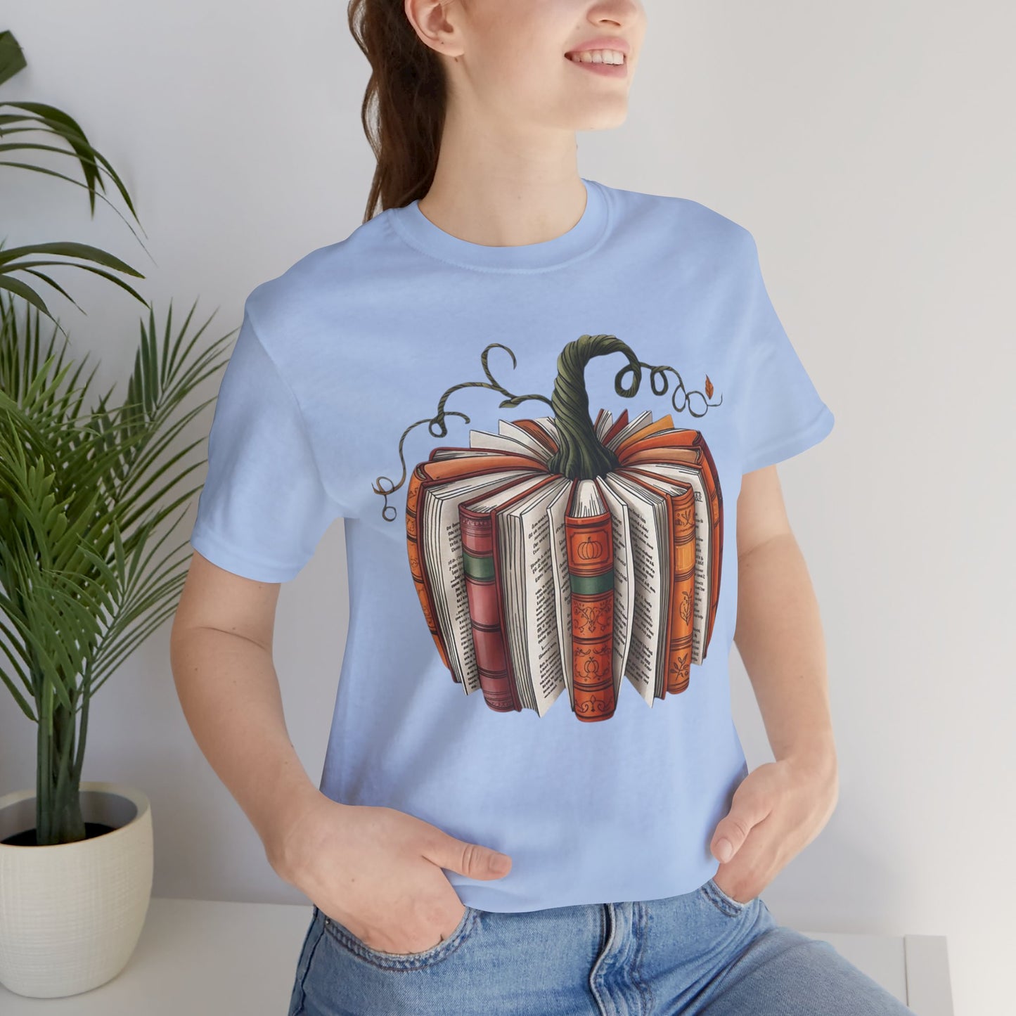 Fall Pumpkin Books Unisex Tee - Cozy Autumn T-Shirt for Book Lovers