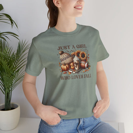 Fall Lover Tee, Just a Girl Who Loves Fall Shirt, Autumn Graphic Tee, Seasonal Sweatshirt, Cozy Fall Apparel, Thanksgiving Gift