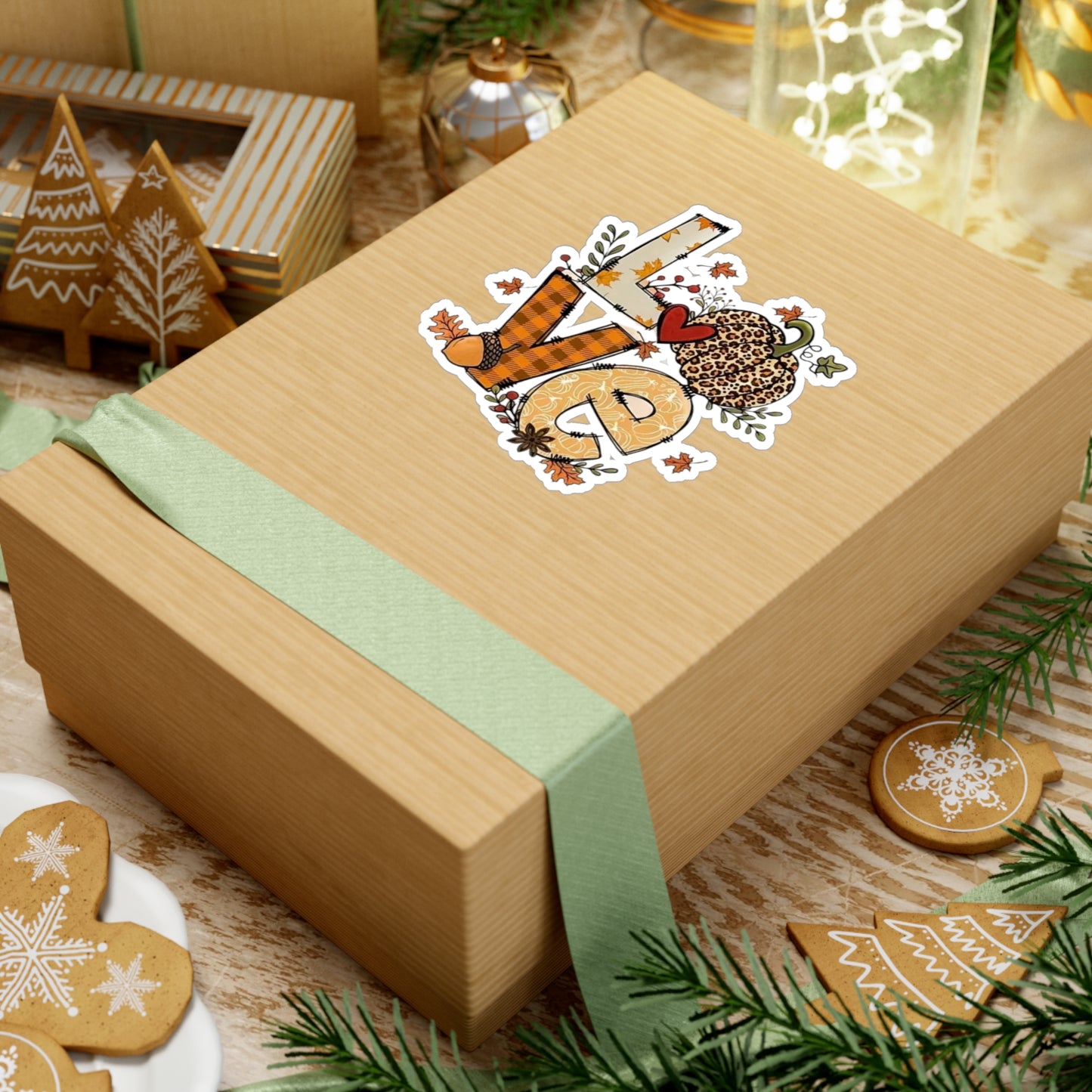 Autumn Love Kiss-Cut Vinyl Decals, Fall Decor Stickers, Seasonal Home Accents, Pumpkin Aesthetic, Perfect for Greetings and Gifts