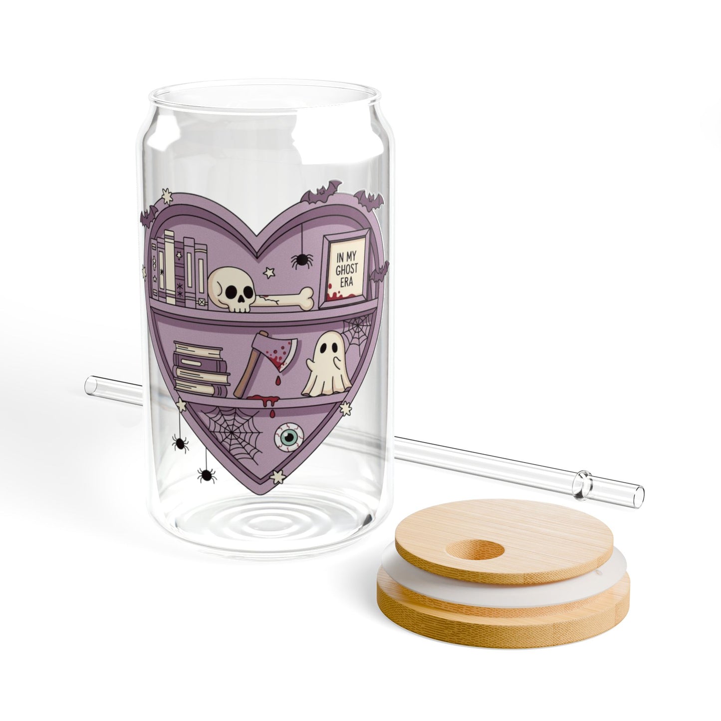 Spooky Book Case Sipper Glass, 16oz