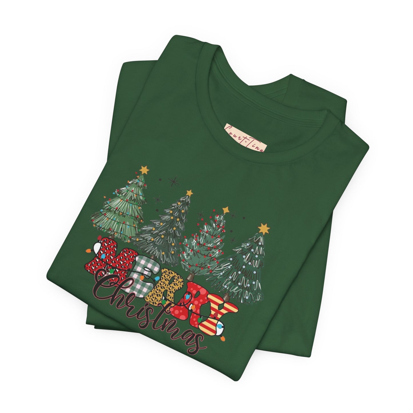 Merry Christmas Unisex Tee, Holiday T-Shirt, Christmas Gift, Festive Apparel, Tree Print Shirt, Seasonal Wear