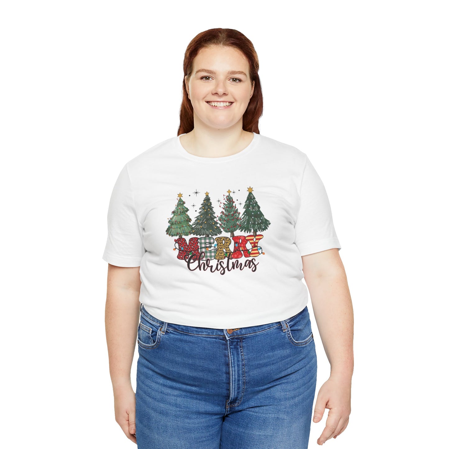 Merry Christmas Unisex Tee, Holiday T-Shirt, Christmas Gift, Festive Apparel, Tree Print Shirt, Seasonal Wear