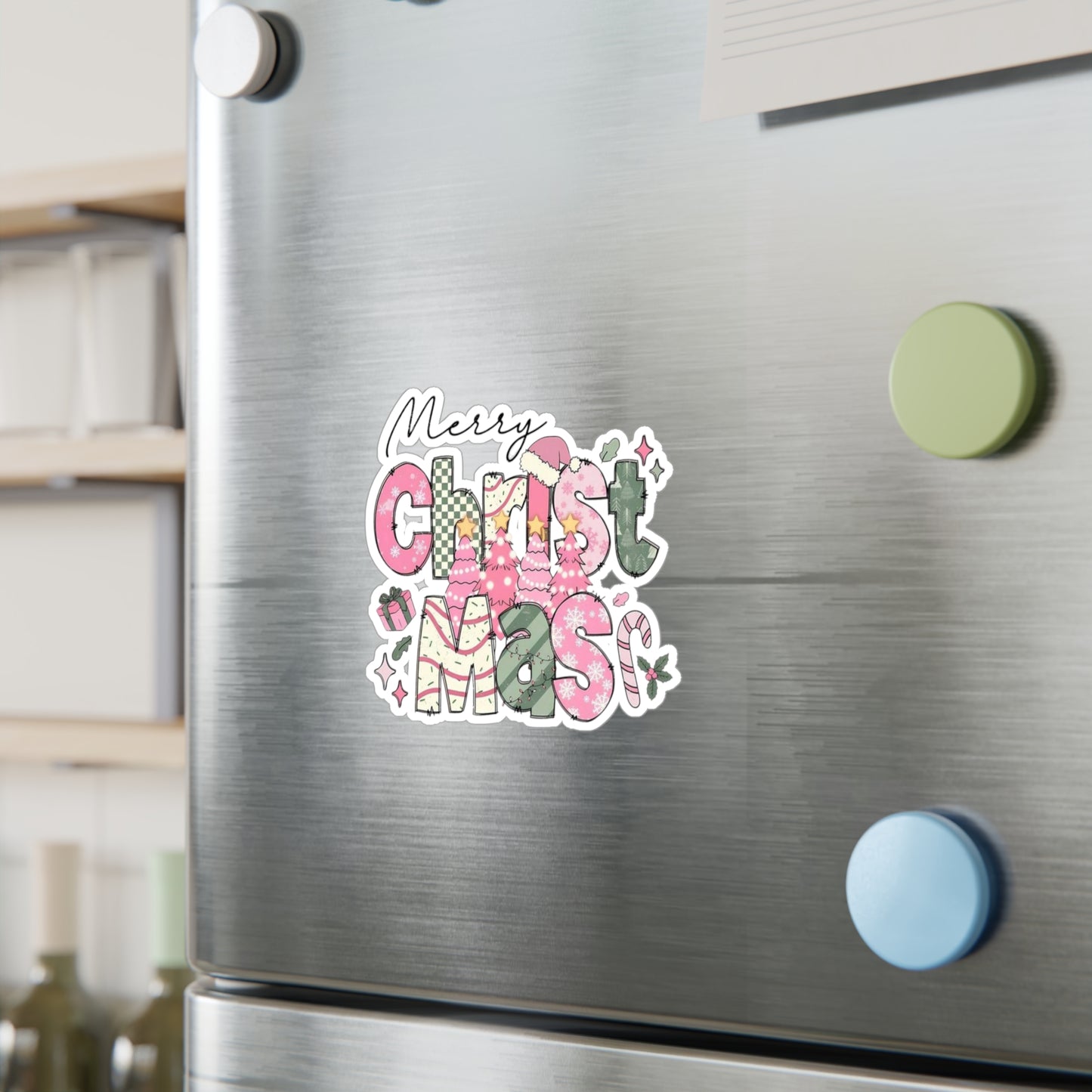 Merry Christmas Kiss-Cut Vinyl Decals, Holiday Stickers for Home Decor, Festive Gifts, Christmas Party Decoration, Seasonal Cheer