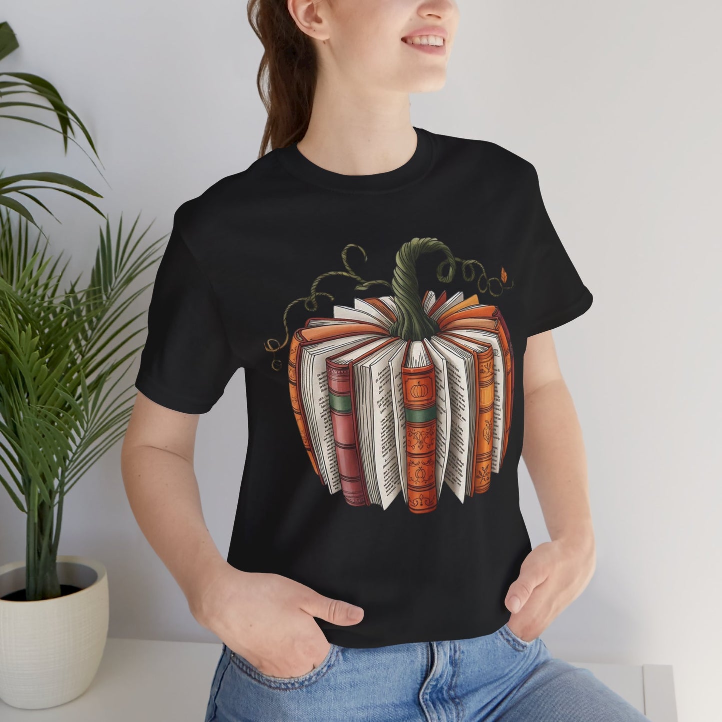 Fall Pumpkin Books Unisex Tee - Cozy Autumn T-Shirt for Book Lovers