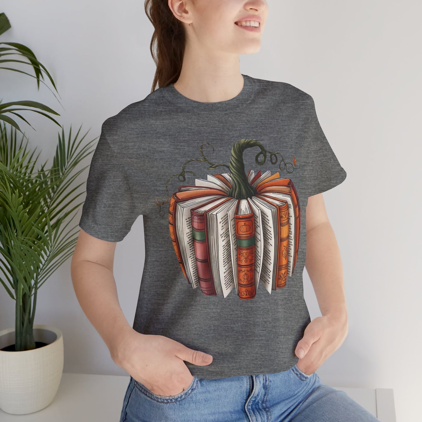 Fall Pumpkin Books Unisex Tee - Cozy Autumn T-Shirt for Book Lovers