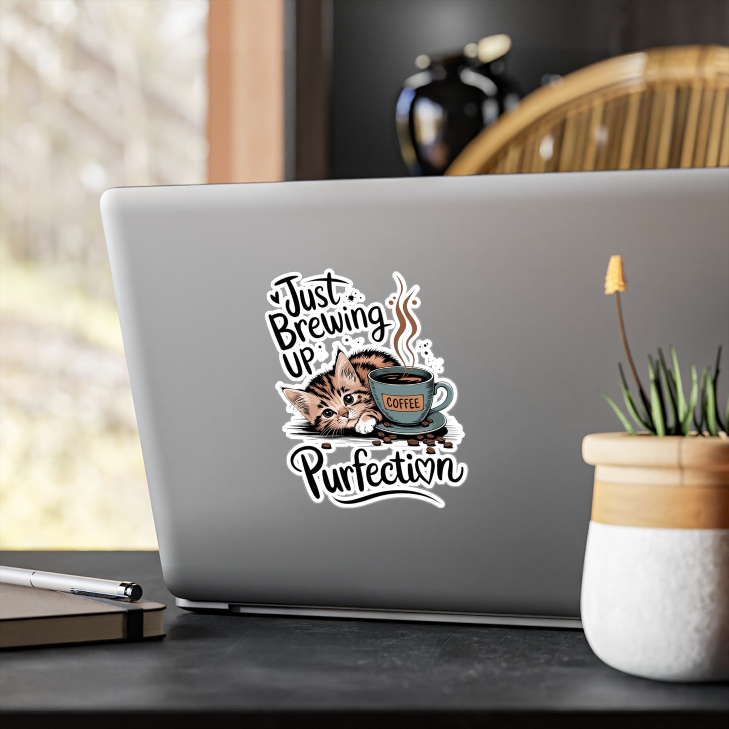 Cozy Coffee Cat Kiss-Cut Vinyl Decal