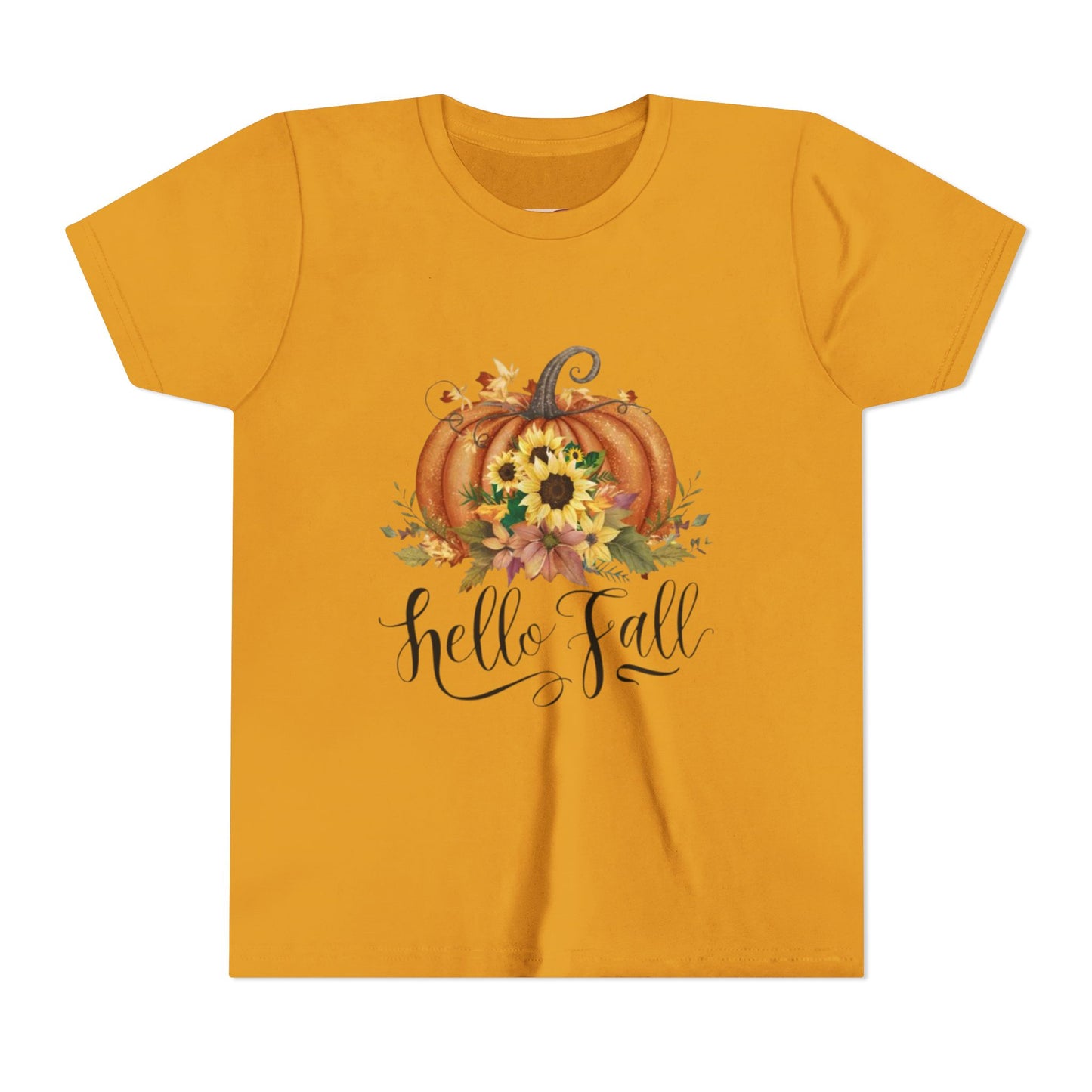 Fall Pumpkin Graphic Youth Tee, Autumn Kids T-Shirt, Hello Fall Shirt, Seasonal Apparel for Kids, Halloween, Thanksgiving Outfit