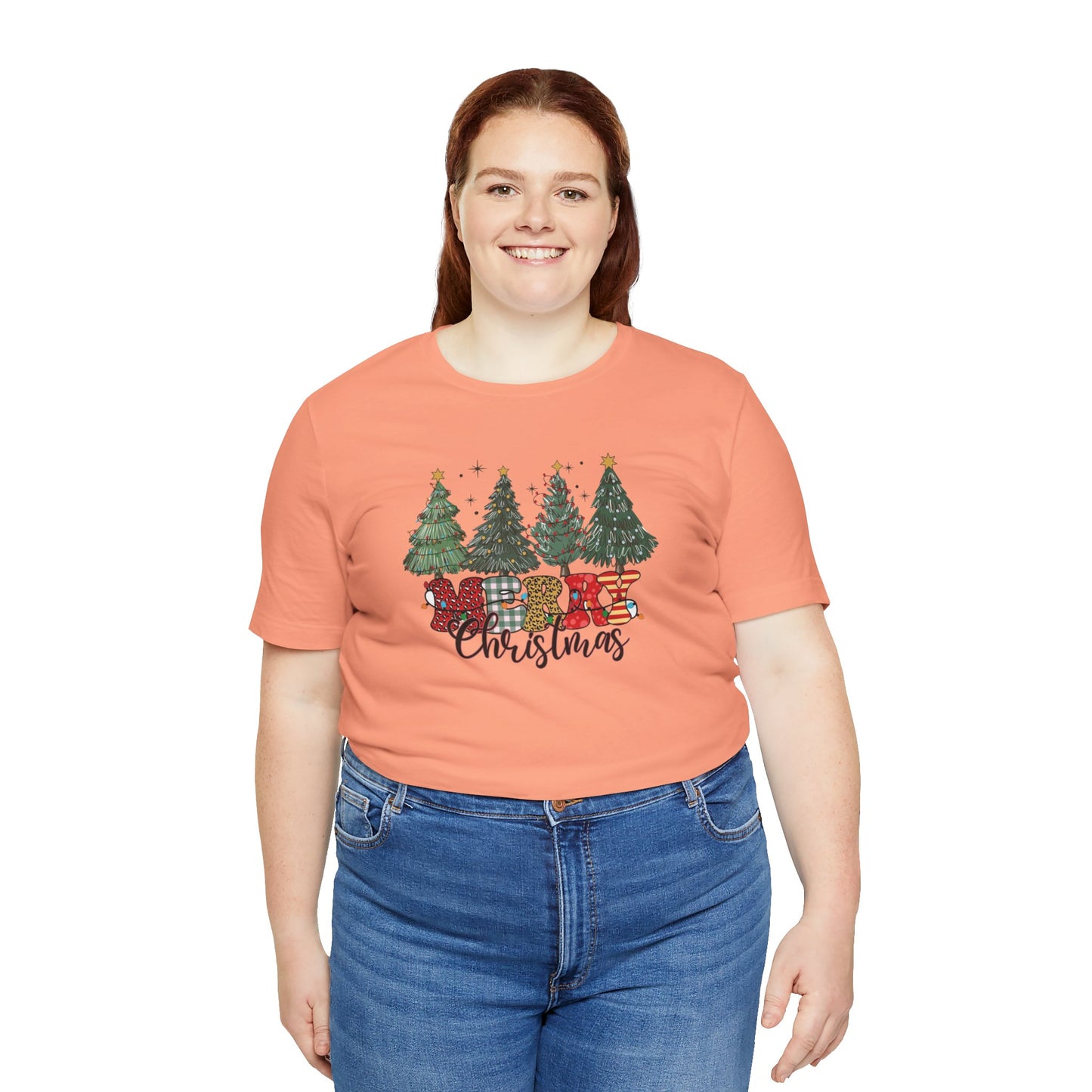 Merry Christmas Unisex Tee, Holiday T-Shirt, Christmas Gift, Festive Apparel, Tree Print Shirt, Seasonal Wear