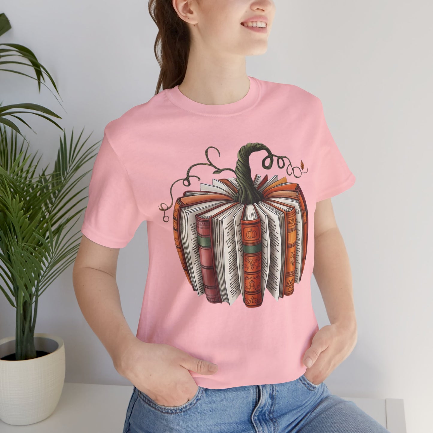 Fall Pumpkin Books Unisex Tee - Cozy Autumn T-Shirt for Book Lovers