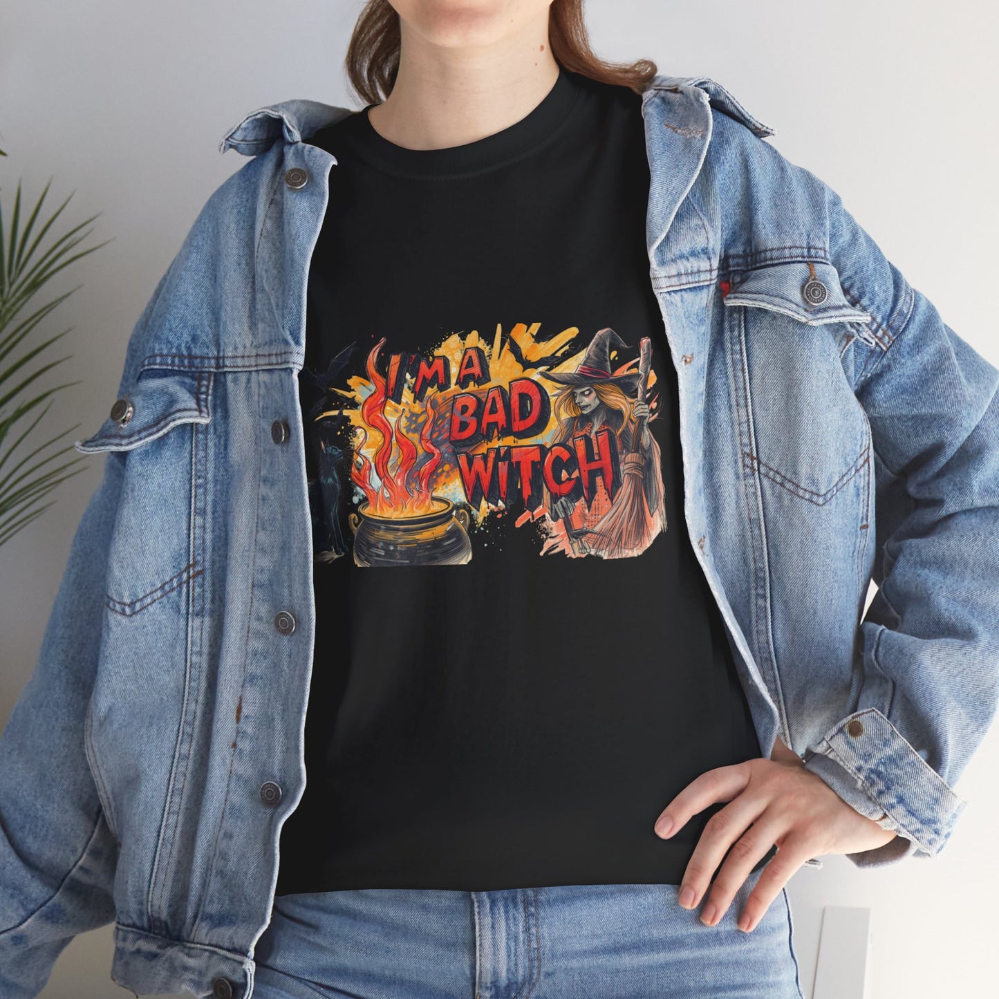 I’m a Bad Witch Unisex Heavy Cotton Tee - Perfect for Halloween, Witchy Fashion, Gifts for Her, Everyday Casual Wear, Magical Spirit