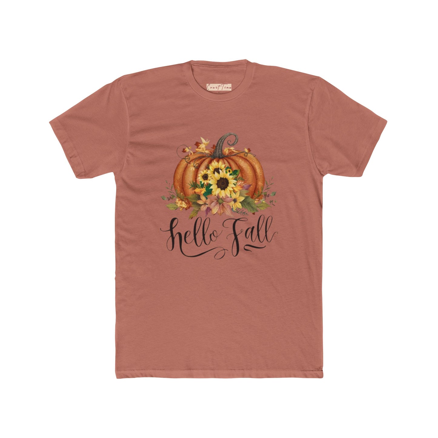Hello Fall Pumpkin Cotton Crew Tee, Autumn Shirt, Unisex Fall Apparel, Pumpkin Lover Gift, Seasonal T-Shirt, Harvest Celebration Tee
