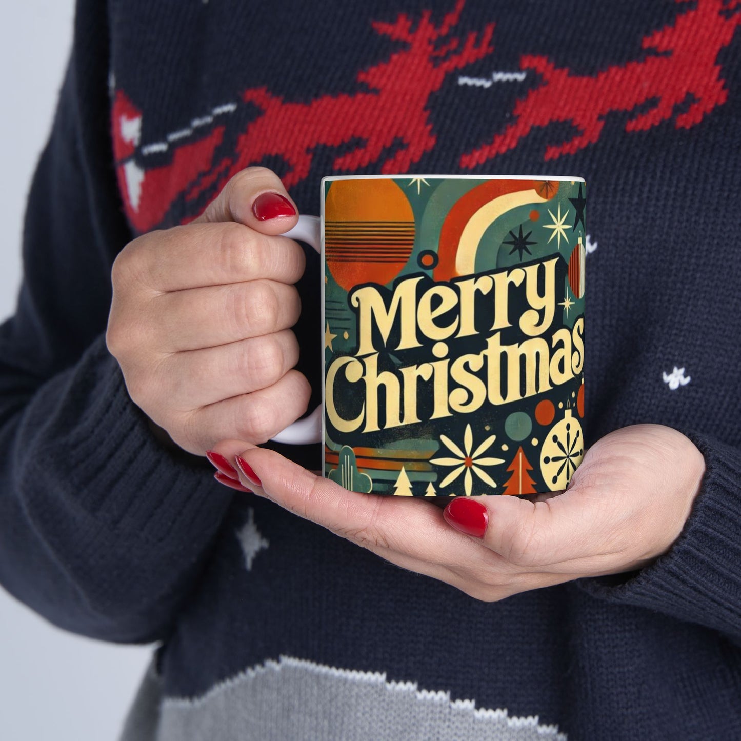 Vintage Retro Merry Christmas Ceramic Mug - Festive Drinkware for Holiday Cheer, Gift for Coffee Lovers, Christmas Celebration, 11oz & 15oz