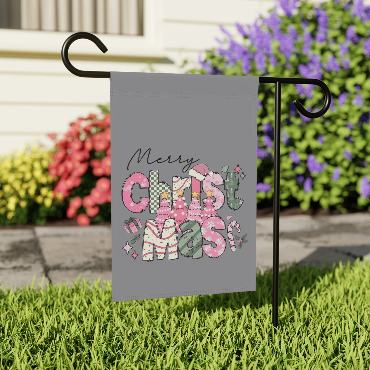 Merry Christmas Garden Banner, Festive Yard Decor, Holiday House Flag, Cheerful Outdoor Decoration, Seasonal Garden Sign