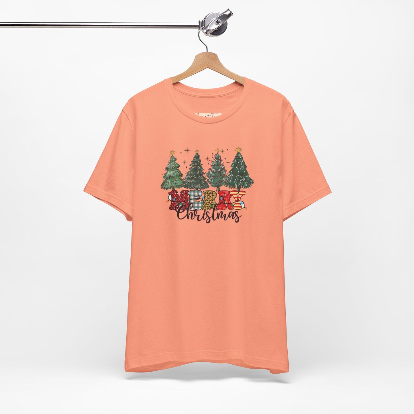 Merry Christmas Unisex Tee, Holiday T-Shirt, Christmas Gift, Festive Apparel, Tree Print Shirt, Seasonal Wear