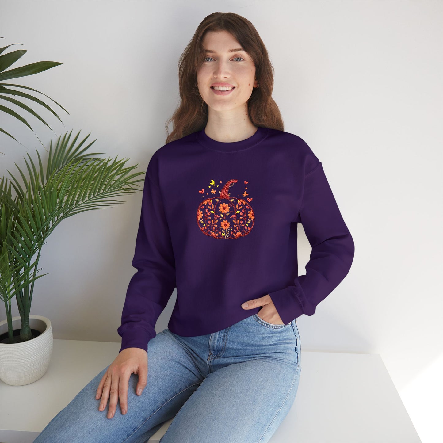 Embroidered Autumn Vibes Pumpkin Sweatshirt
