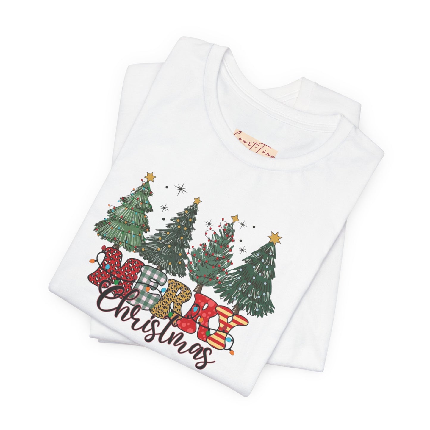 Merry Christmas Unisex Tee, Holiday T-Shirt, Christmas Gift, Festive Apparel, Tree Print Shirt, Seasonal Wear