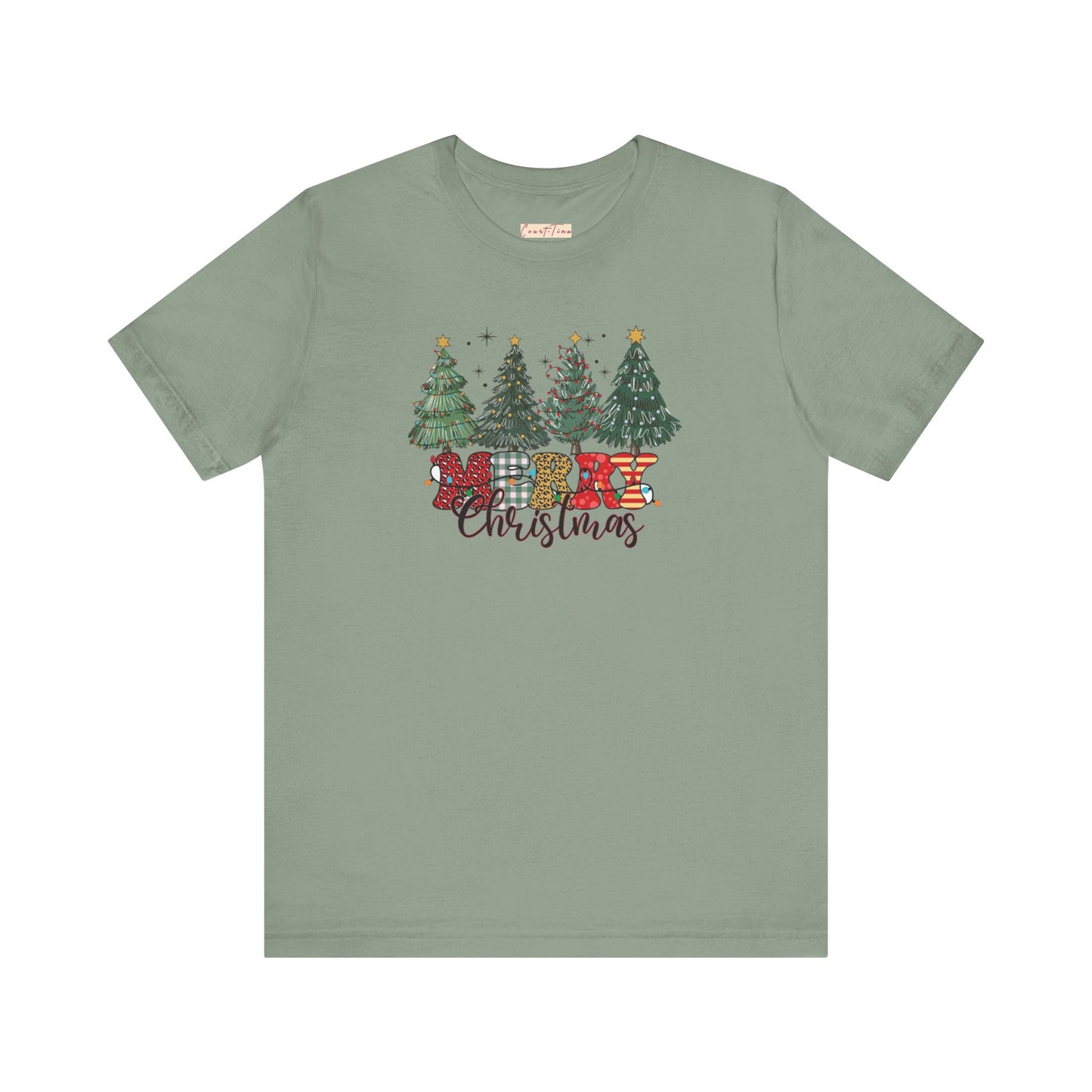 Merry Christmas Unisex Tee, Holiday T-Shirt, Christmas Gift, Festive Apparel, Tree Print Shirt, Seasonal Wear