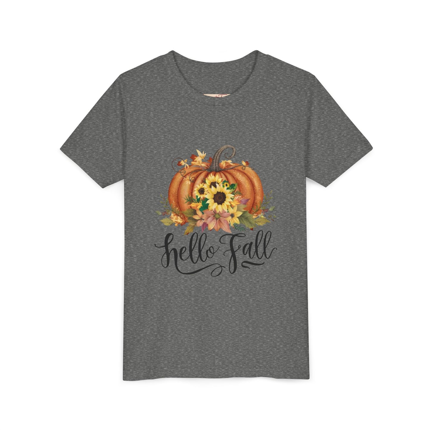 Fall Pumpkin Graphic Youth Tee, Autumn Kids T-Shirt, Hello Fall Shirt, Seasonal Apparel for Kids, Halloween, Thanksgiving Outfit