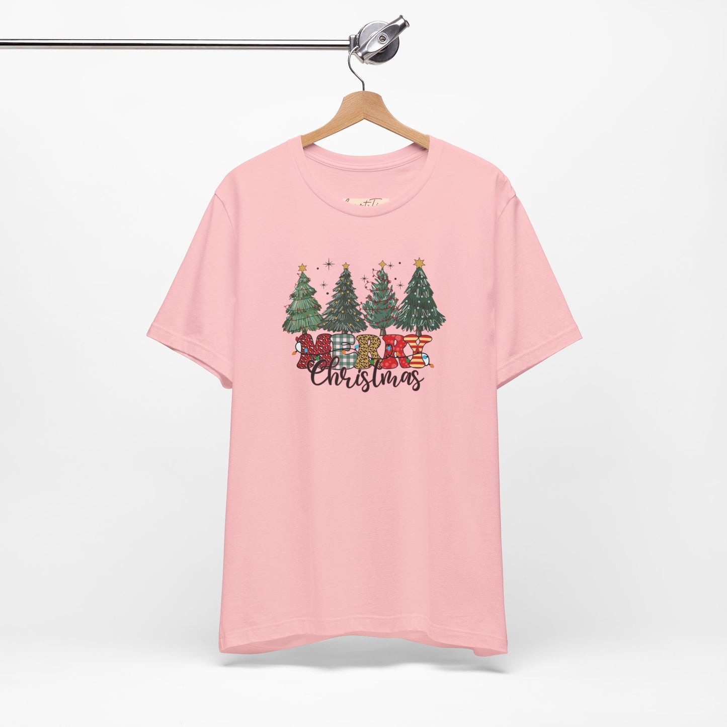 Merry Christmas Unisex Tee, Holiday T-Shirt, Christmas Gift, Festive Apparel, Tree Print Shirt, Seasonal Wear