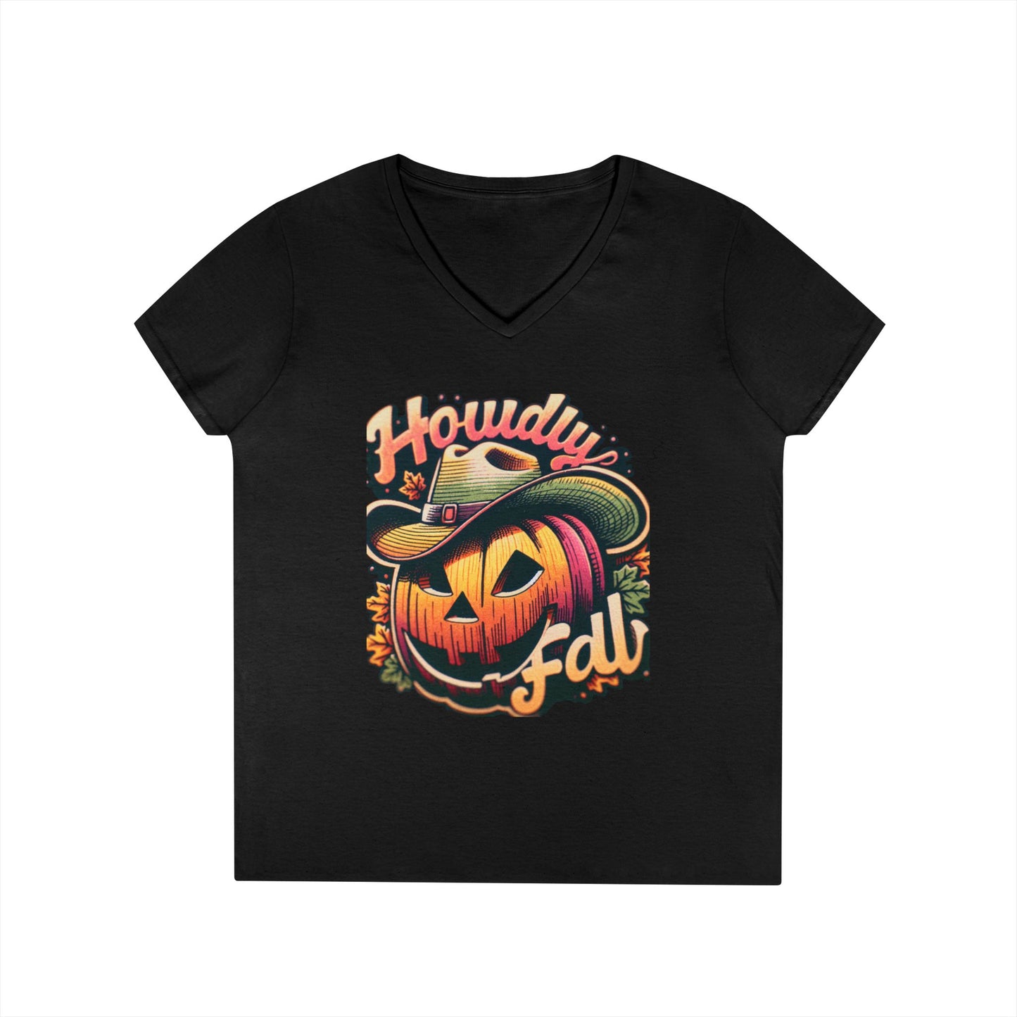 Autumn Pumpkin V-Neck T-Shirt - Fall Decor, Halloween Style, Seasonal Apparel, Gift for Her, Cozy Wardrobe Essential