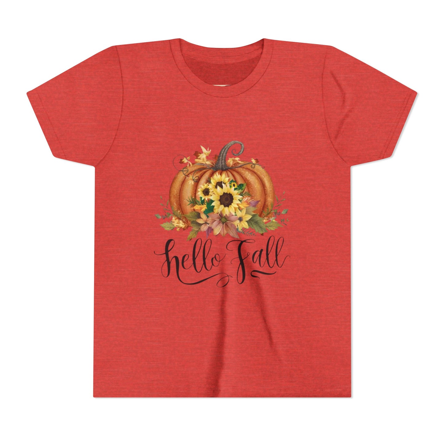Fall Pumpkin Graphic Youth Tee, Autumn Kids T-Shirt, Hello Fall Shirt, Seasonal Apparel for Kids, Halloween, Thanksgiving Outfit