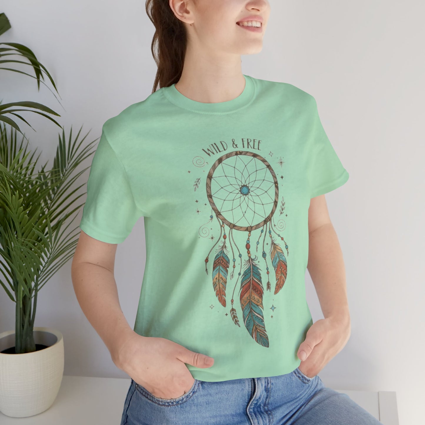 Dreamcatcher Graphic Tee, Wild & Free Shirt, Boho Style Top, Gift for Nature Lovers, Casual Everyday Wear