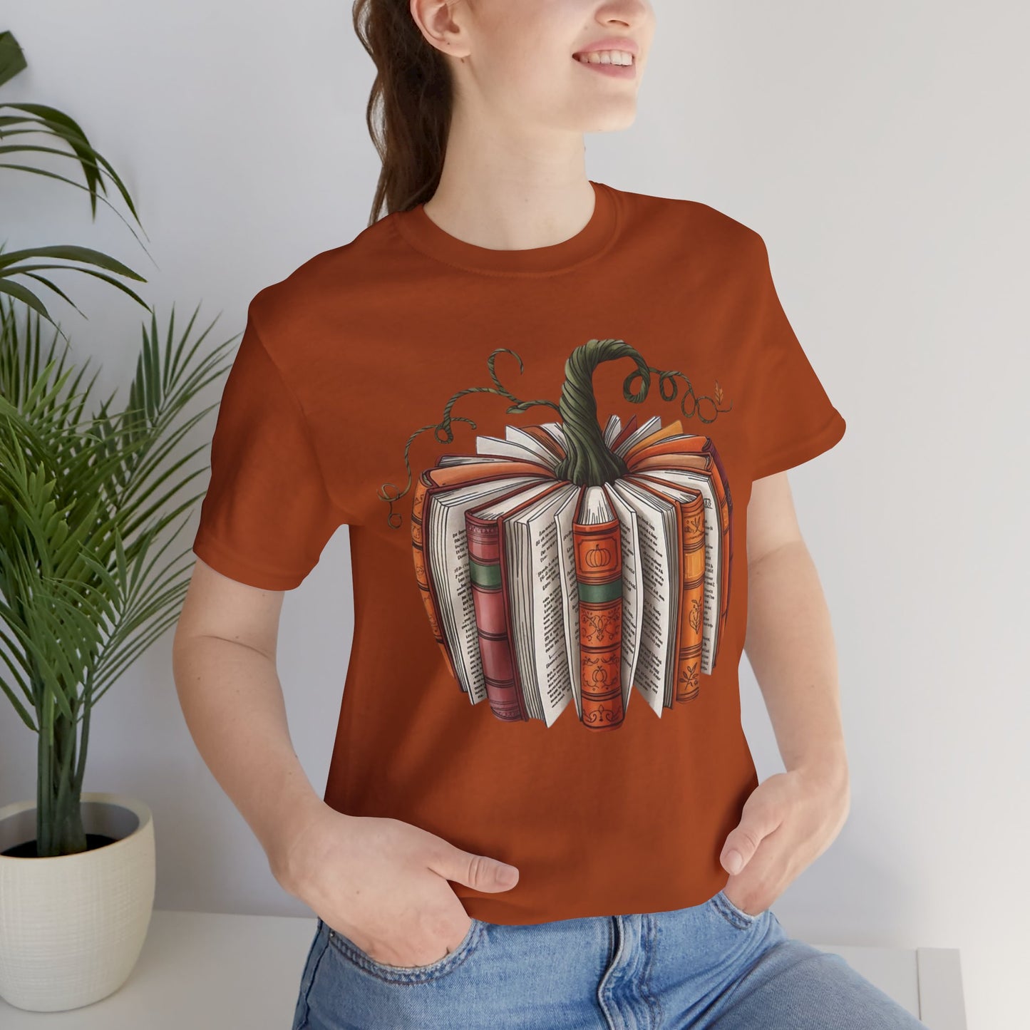 Fall Pumpkin Books Unisex Tee - Cozy Autumn T-Shirt for Book Lovers